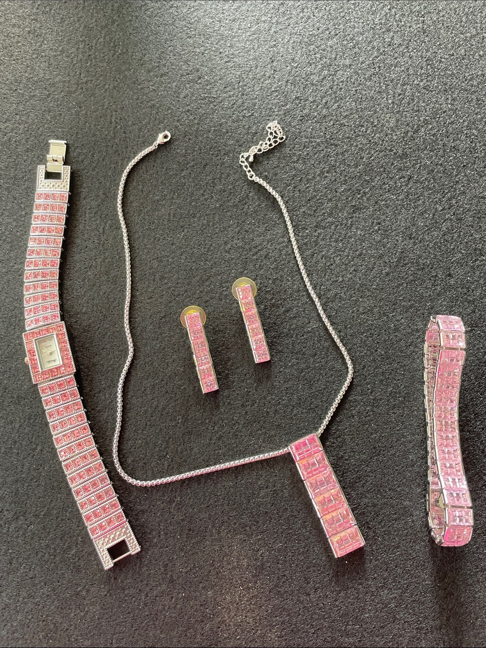 Park Lane Pink Crystal Necklace Earrings Bracelet Set + Bonus Watch